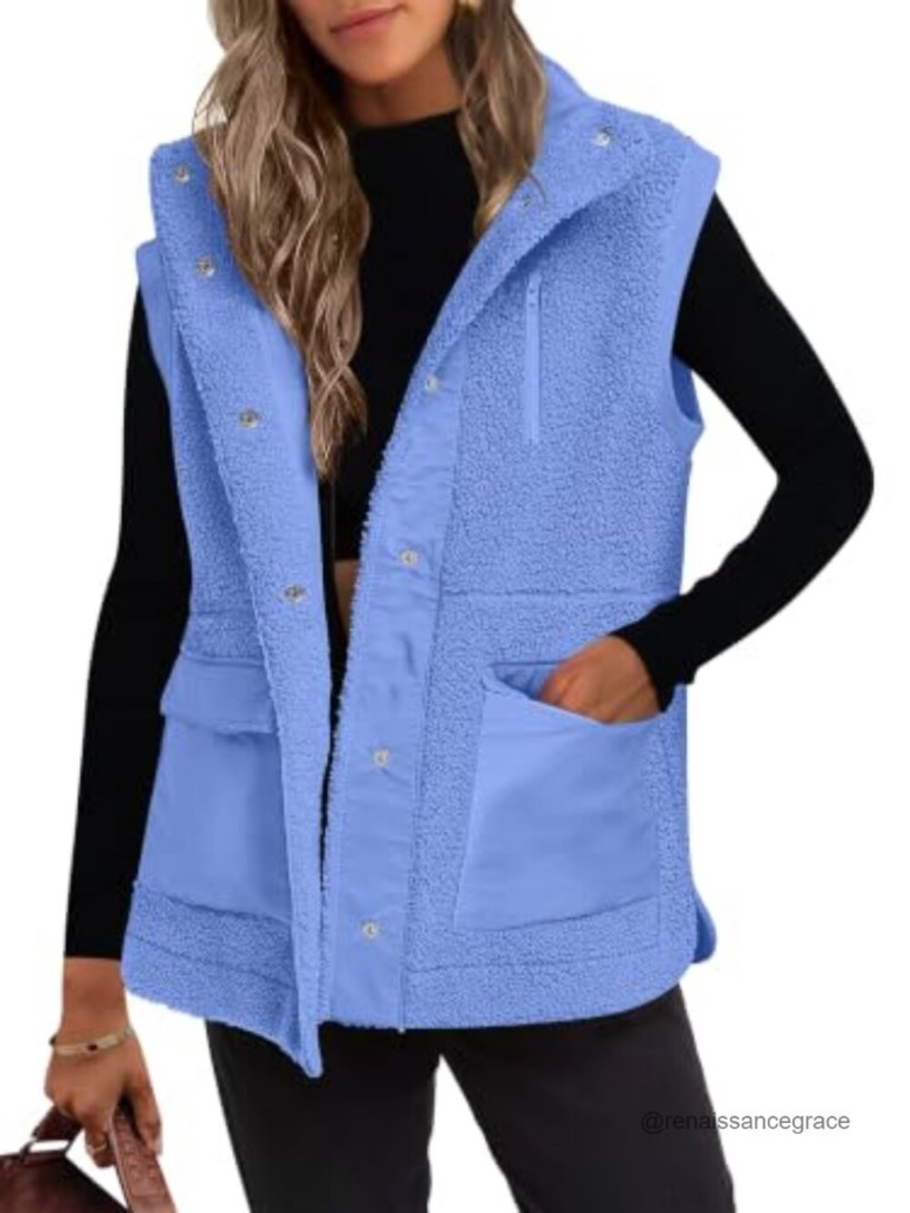 ANRABESS Womens Sherpa Fleece Vest Fuzzy Sleeveless Button Down Fall